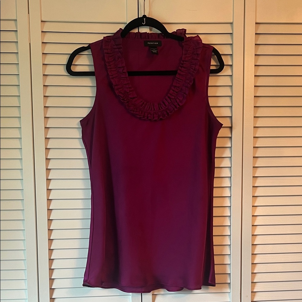 Spense Plum Ruffle Neck Tank Top